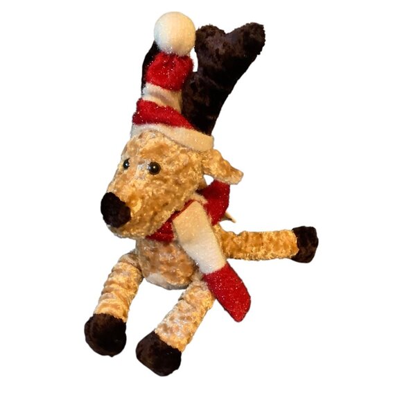 Vtg 2002 King Plush Christmas Reindeer Plush Toy Santa Hat & Scarf Ages 3+ 12” - Picture 1 of 7